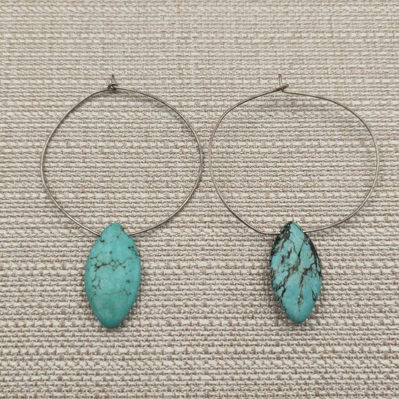 Jewelry - Silver Plated Howlite Stone Large Hoop Rustic Earrings B868